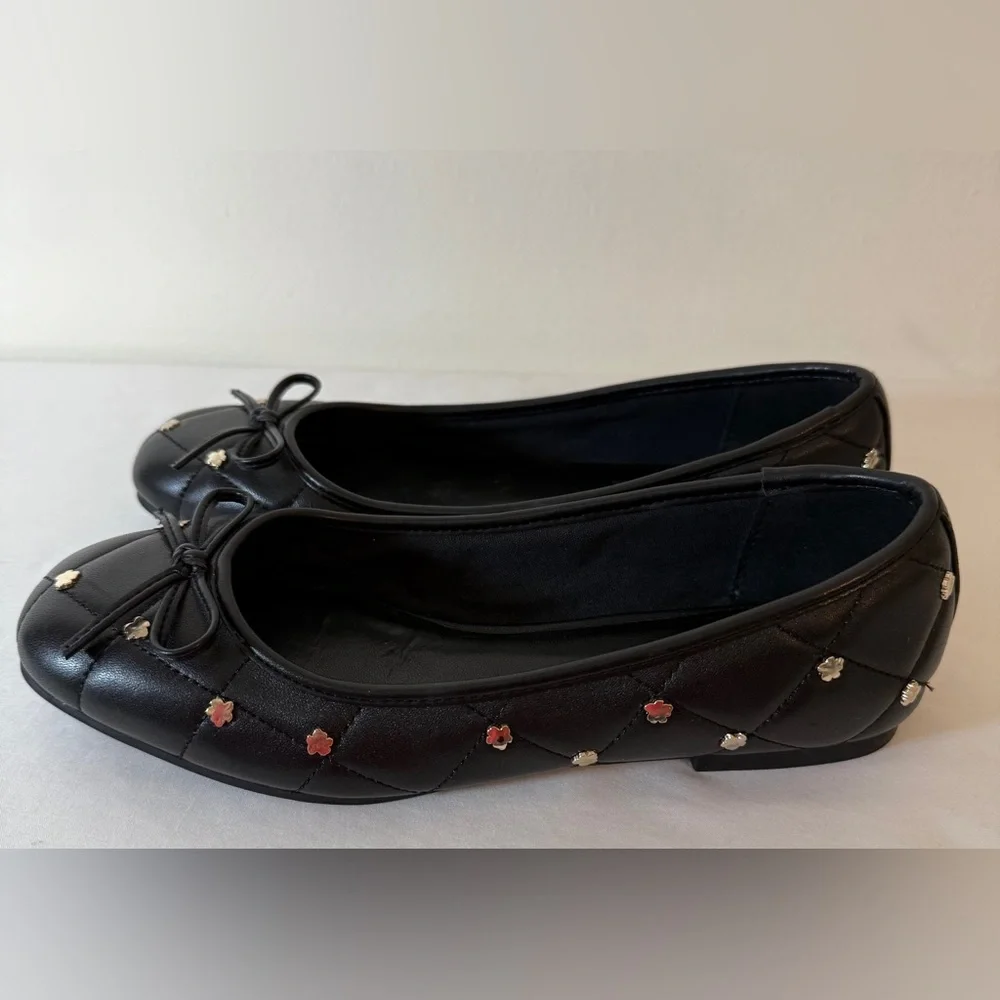 Ted Baker Libban Black Quilted Gold Magnolia Ballerina Flats Size 37 7 SKU 0024 - Picture 7 of 13